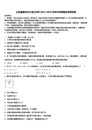 山东省泰安市大津口中学2023-2024学年中考押题化学预测卷含解析.doc
