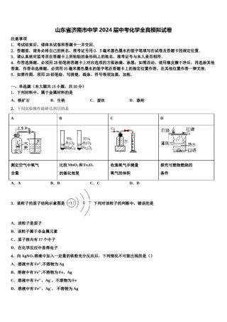 山东省济南市中学2024届中考化学全真模拟试卷含解析.doc