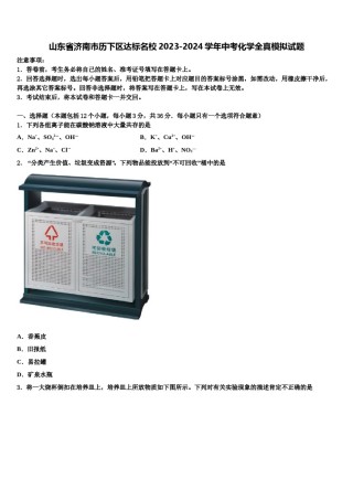 山东省济南市历下区达标名校2023-2024学年中考化学全真模拟试题含解析.doc