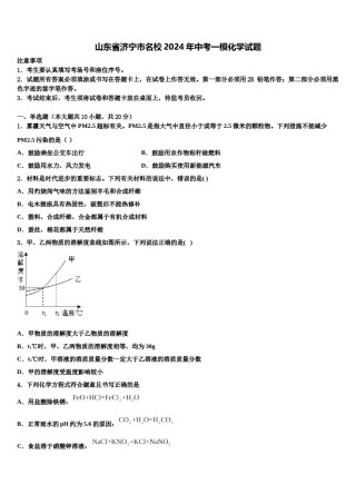 山东省济宁市名校2024年中考一模化学试题含解析.doc