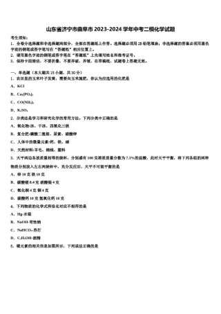 山东省济宁市曲阜市2023-2024学年中考二模化学试题含解析.doc