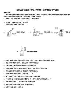 山东省济宁海达行知校2024届十校联考最后化学试题含解析.doc