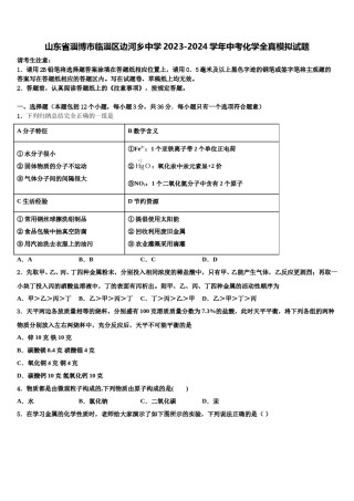 山东省淄博市临淄区边河乡中学2023-2024学年中考化学全真模拟试题含解析.doc