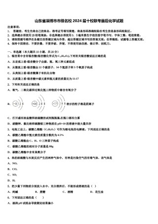 山东省淄博市市级名校2024届十校联考最后化学试题含解析.doc