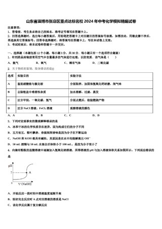 山东省淄博市张店区重点达标名校2024年中考化学模拟精编试卷含解析.doc
