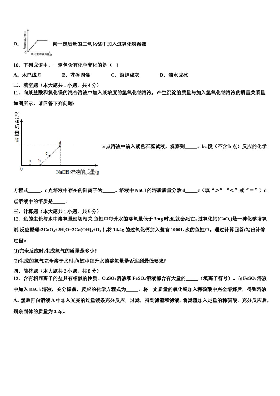 山东省滨州市滨城区东城中学2024年中考化学对点突破模拟试卷含解析.doc_第3页