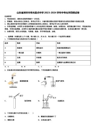 山东省潍坊市寿光重点中学2023-2024学年中考化学四模试卷含解析.doc
