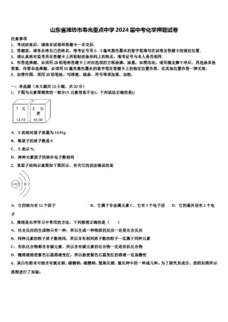 山东省潍坊市寿光重点中学2024届中考化学押题试卷含解析.doc