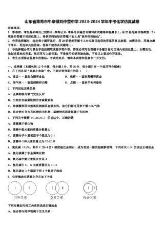 山东省莱芜市牛泉镇刘仲莹中学2023-2024学年中考化学仿真试卷含解析.doc