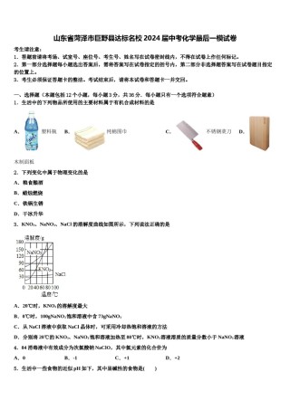 山东省菏泽市巨野县达标名校2024届中考化学最后一模试卷含解析.doc