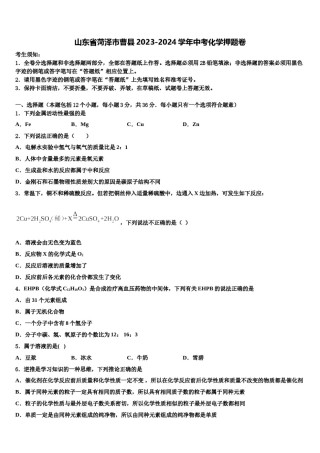 山东省菏泽市曹县2023-2024学年中考化学押题卷含解析.doc