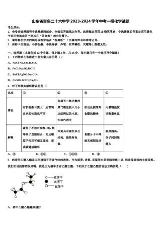山东省青岛二十六中学2023-2024学年中考一模化学试题含解析.doc