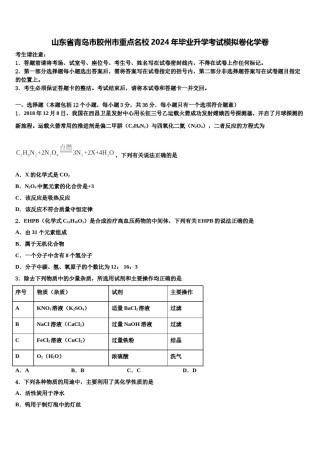 山东省青岛市胶州市重点名校2024年毕业升学考试模拟卷化学卷含解析.doc