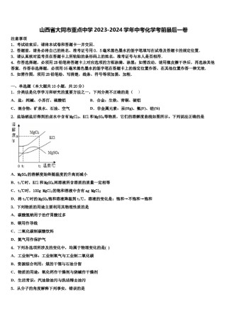 山西省大同市重点中学2023-2024学年中考化学考前最后一卷含解析.doc