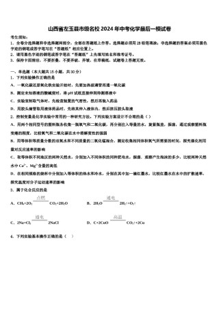 山西省左玉县市级名校2024年中考化学最后一模试卷含解析.doc