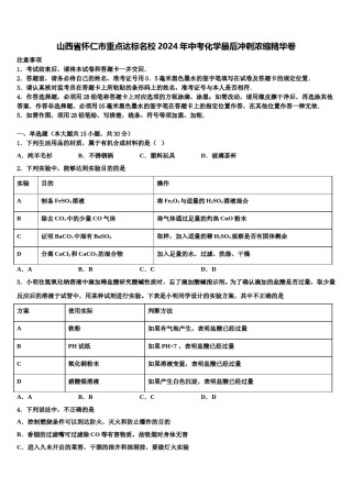山西省怀仁市重点达标名校2024年中考化学最后冲刺浓缩精华卷含解析.doc