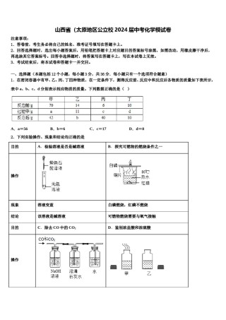 山西省（太原地区公立校2024届中考化学模试卷含解析.doc
