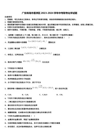 广东珠海市香洲区2023-2024学年中考联考化学试题含解析.doc