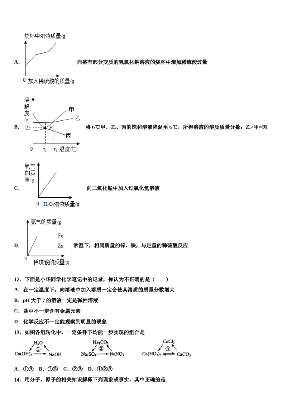 广东省中学山市十二校联考2024年中考五模化学试题含解析.doc_第3页