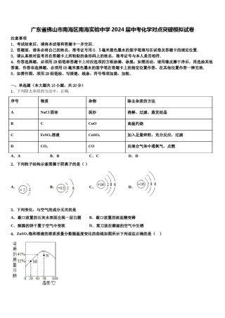 广东省佛山市南海区南海实验中学2024届中考化学对点突破模拟试卷含解析.doc