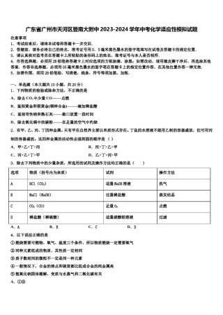 广东省广州市天河区暨南大附中2023-2024学年中考化学适应性模拟试题含解析.doc