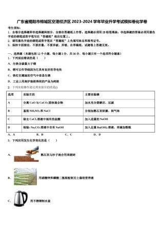 广东省揭阳市榕城区空港经济区2023-2024学年毕业升学考试模拟卷化学卷含解析.doc