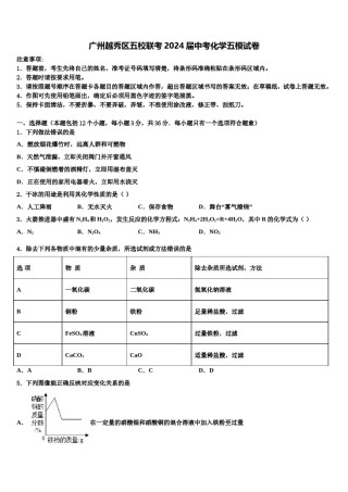 广州越秀区五校联考2024届中考化学五模试卷含解析.doc