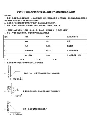 广西兴业县重点达标名校2024届毕业升学考试模拟卷化学卷含解析.doc