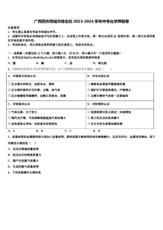 广西四市同城市级名校2023-2024学年中考化学押题卷含解析.doc