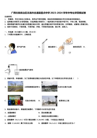 广西壮族自治区北海市合浦县重点中学2023-2024学年中考化学四模试卷含解析.doc