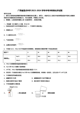 广西省重点中学2023-2024学年中考冲刺卷化学试题含解析.doc
