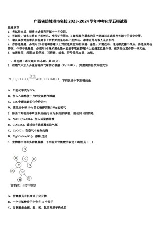 广西省防城港市名校2023-2024学年中考化学五模试卷含解析.doc