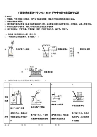 广西贵港市重点中学2023-2024学年十校联考最后化学试题含解析.doc