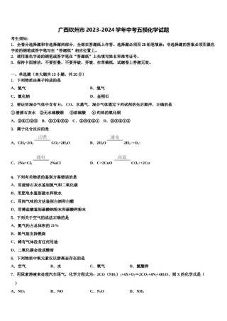广西钦州市2023-2024学年中考五模化学试题含解析.doc