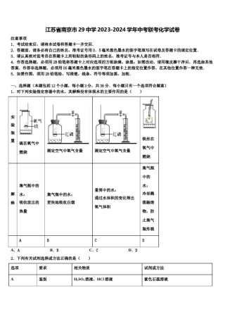 江苏省南京市29中学2023-2024学年中考联考化学试卷含解析.doc