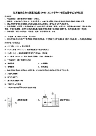 江苏省南京市六区重点名校2023-2024学年中考适应性考试化学试题含解析.doc