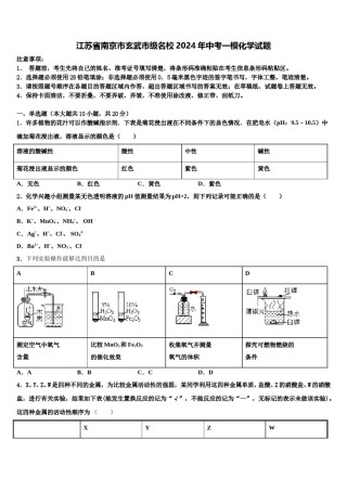 江苏省南京市玄武市级名校2024年中考一模化学试题含解析.doc