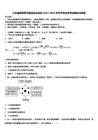 江苏省南师附中集团达标名校2023-2024学年中考化学考试模拟冲刺卷含解析.doc
