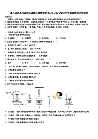 江苏省南通市通州区通州区育才中学2023-2024学年中考试题猜想化学试卷含解析.doc