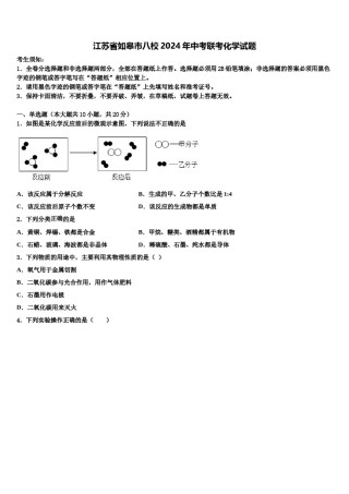 江苏省如皋市八校2024年中考联考化学试题含解析.doc