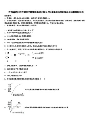 江苏省扬州市江都区江都实验中学2023-2024学年中考化学最后冲刺模拟试卷含解析.doc