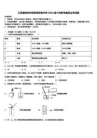 江苏省扬州市田家炳实验中学2024届十校联考最后化学试题含解析.doc