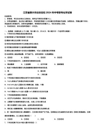 江苏省泰兴市达标名校2024年中考联考化学试卷含解析.doc