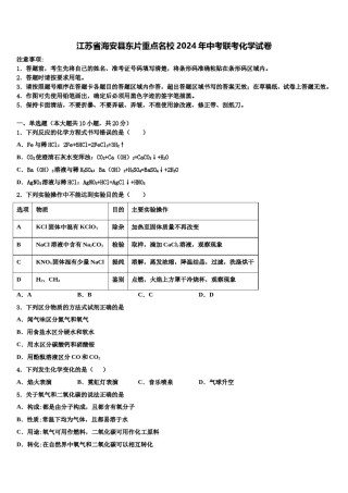 江苏省海安县东片重点名校2024年中考联考化学试卷含解析.doc