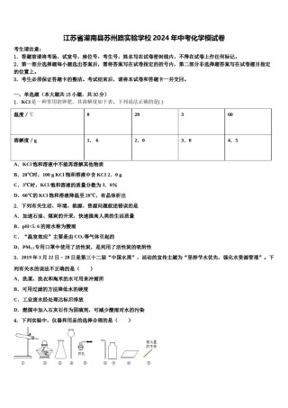 江苏省灌南县苏州路实验学校2024年中考化学模试卷含解析.doc