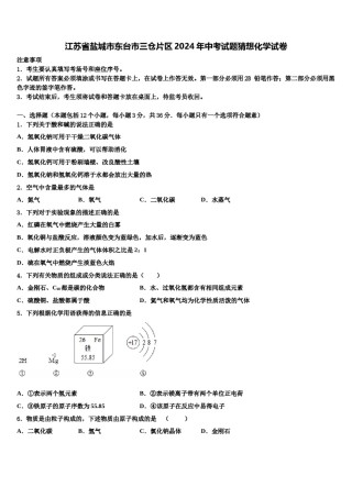 江苏省盐城市东台市三仓片区2024年中考试题猜想化学试卷含解析.doc