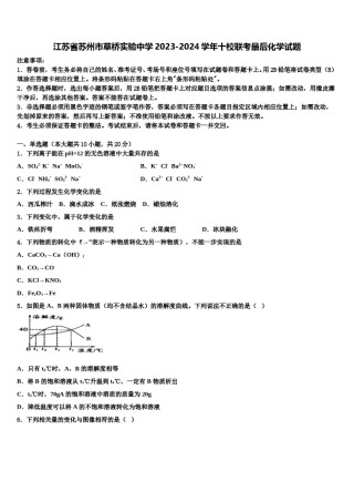 江苏省苏州市草桥实验中学2023-2024学年十校联考最后化学试题含解析.doc