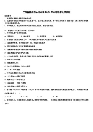 江西省南昌市心远中学2024年中考联考化学试题含解析.doc