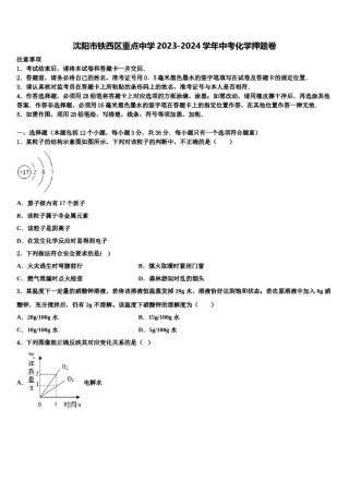 沈阳市铁西区重点中学2023-2024学年中考化学押题卷含解析.doc