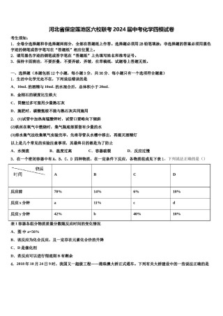 河北省保定莲池区六校联考2024届中考化学四模试卷含解析.doc